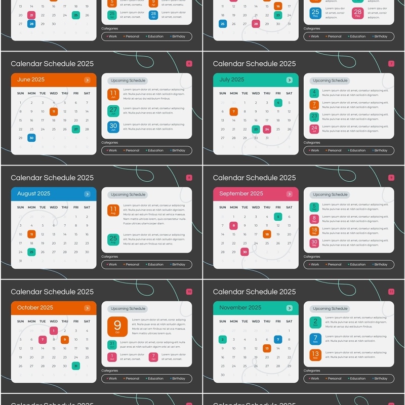 2025年日历日程表PPT模板Widescreen - Multicolor 3 Dark
