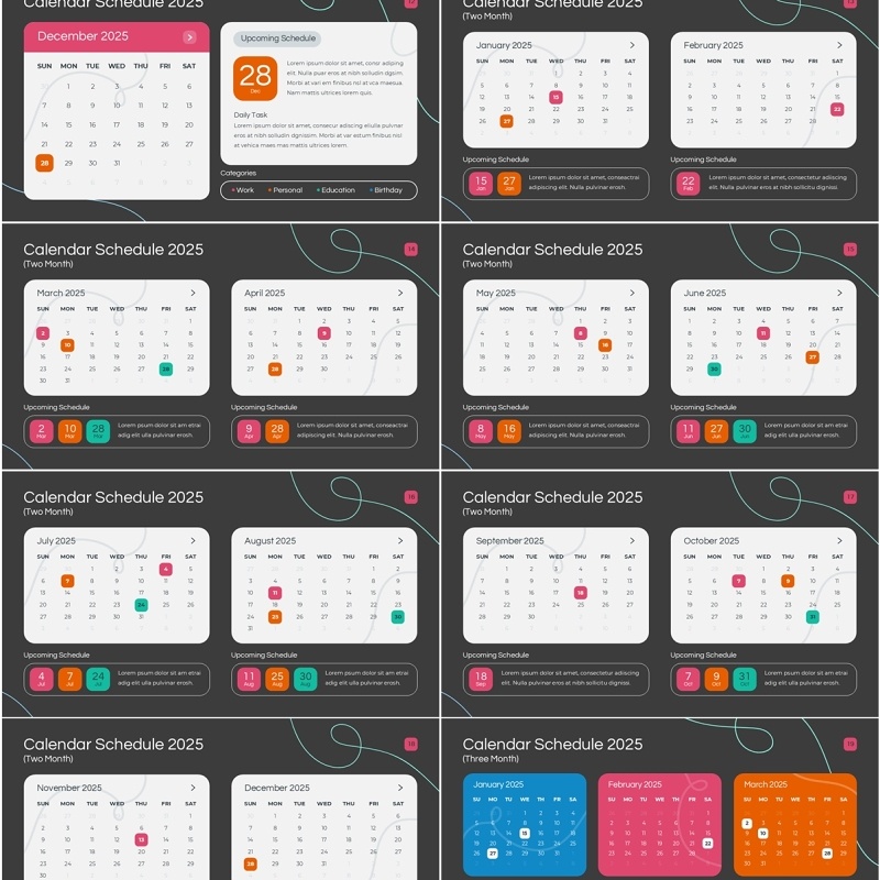 2025年日历日程表PPT模板Widescreen - Multicolor 3 Dark