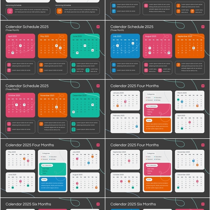 2025年日历日程表PPT模板Widescreen - Multicolor 3 Dark
