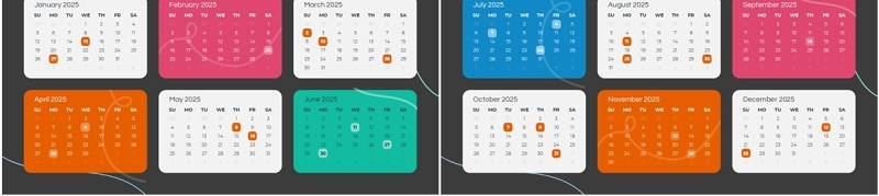 2025年日历日程表PPT模板Widescreen - Multicolor 3 Dark