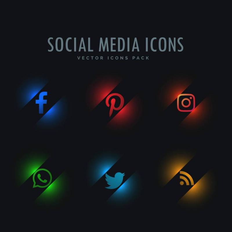 六个社交媒体图标在霓虹灯风格
