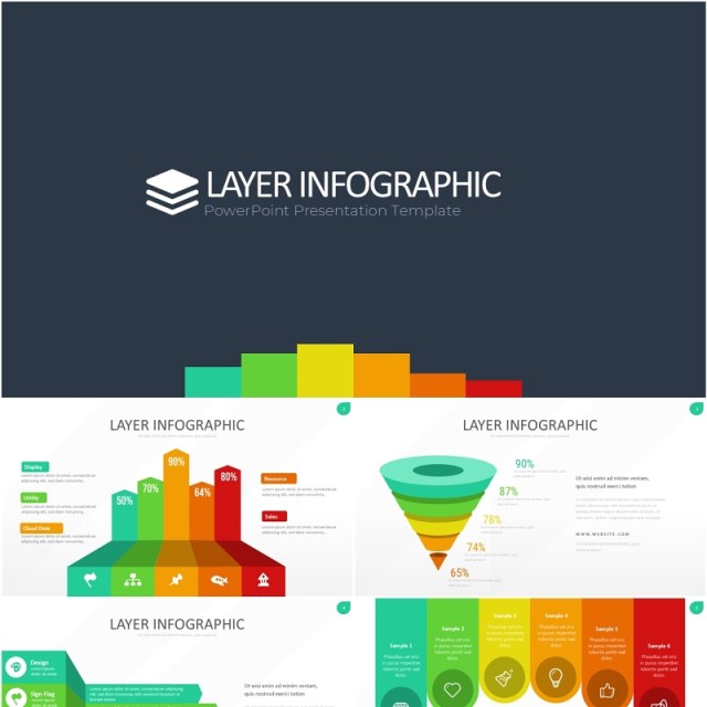 彩色图层结构信息图PPT模板素材Wide Light Layer Infographic