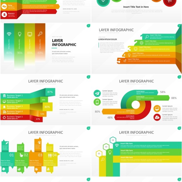 彩色图层结构信息图PPT模板素材Wide Light Layer Infographic