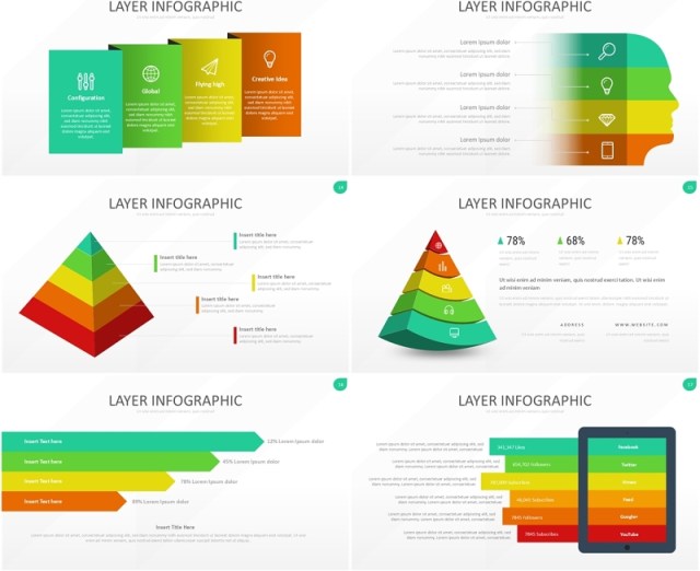 彩色图层结构信息图PPT模板素材Wide Light Layer Infographic