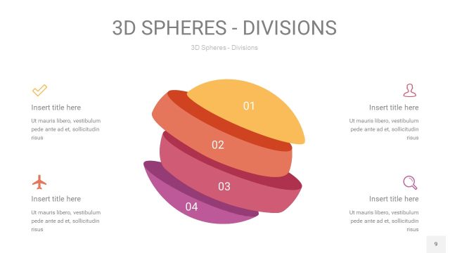 渐变紫黄色3D球体切割PPT信息图9