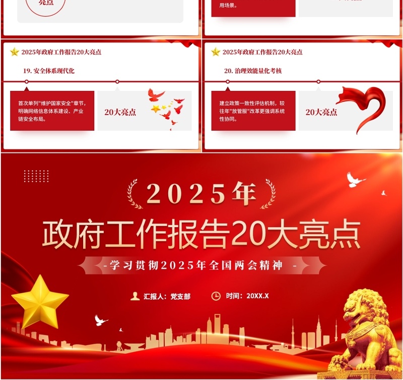 红色简约风2025政府工作报告20大亮点PPT模板