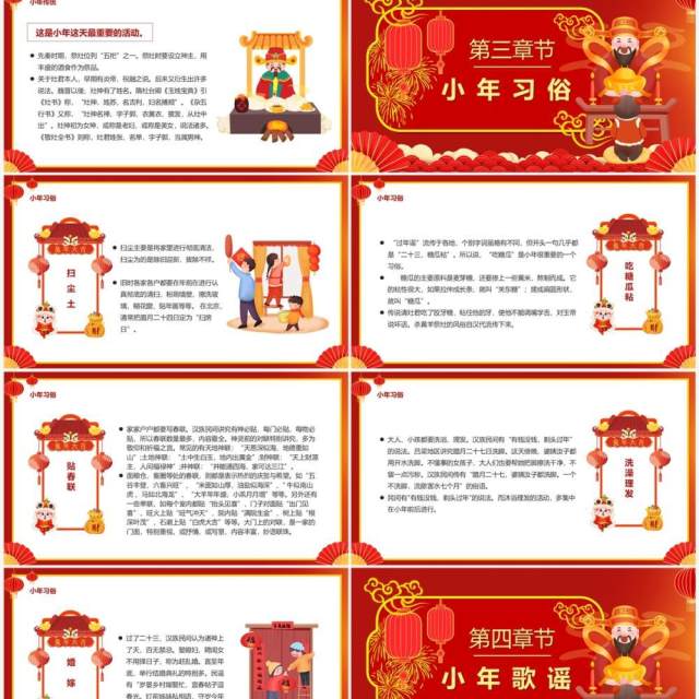 红色喜庆中国风传统节日小年介绍PPT模板 红色喜庆中国风传统节日小年介绍PPT模板