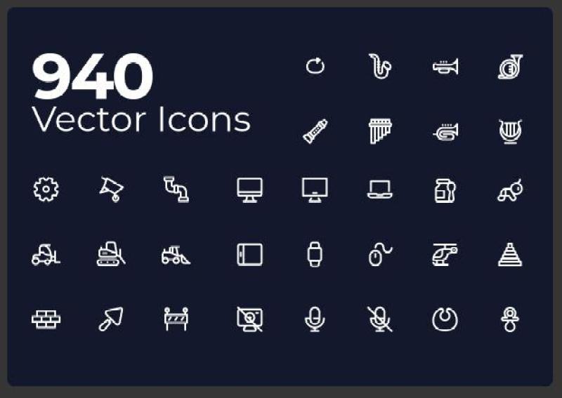 940个线性图标矢量素材Line Hero - 940 Vector Icons