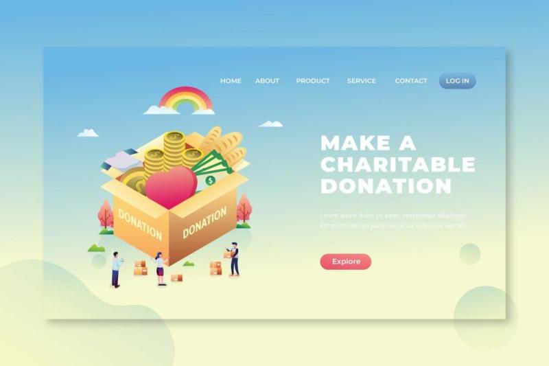慈善捐赠-PSD和AI登录页UI界面插画设计素材Make Charitable Donation - PSD and AI Landing Page