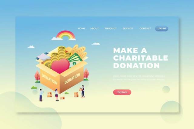 慈善捐赠-PSD和AI登录页UI界面插画设计素材Make Charitable Donation - PSD and AI Landing Page