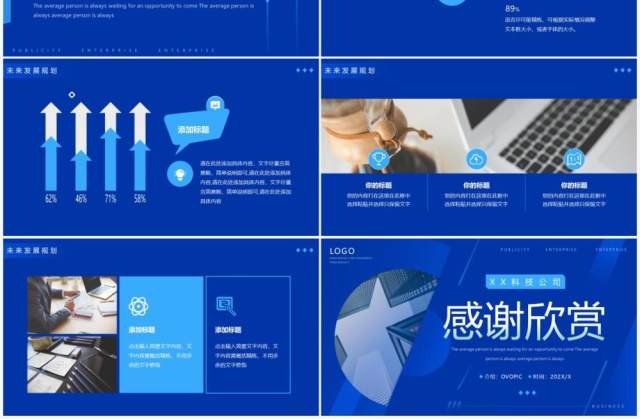蓝色商务风企业宣传PPT通用模板