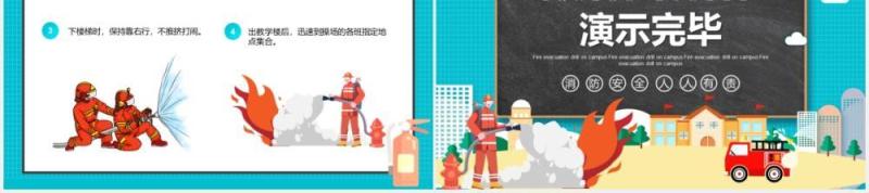 卡通校园火灾消防疏散演习消防教育培训宣传PPT模板