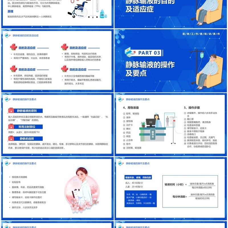 蓝色插画风医护工作者静脉输液培训PPT模板