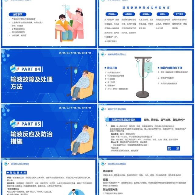 蓝色插画风医护工作者静脉输液培训PPT模板