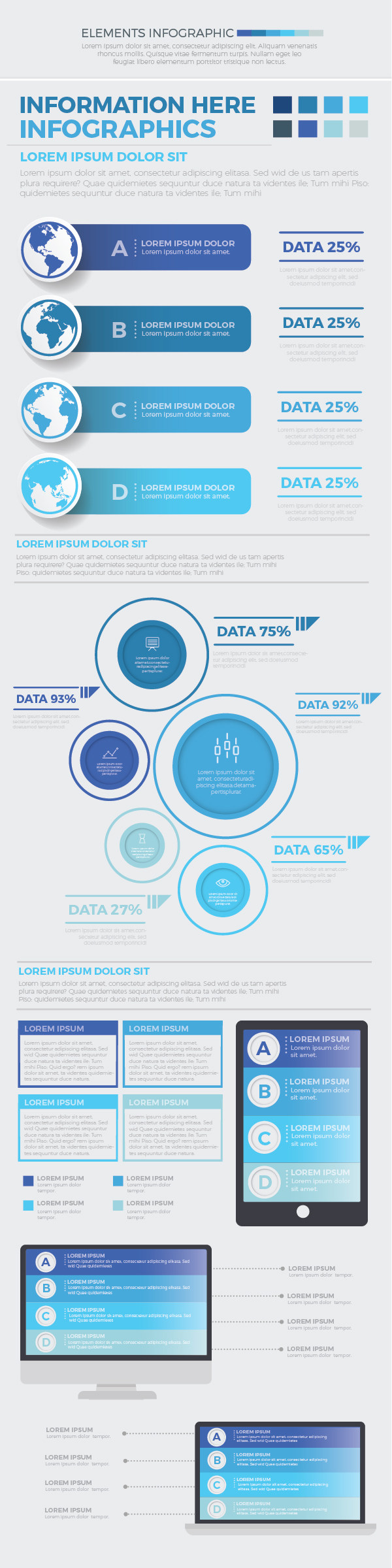 超级蓝色信息图表设计素材 Mega Blue Infographics