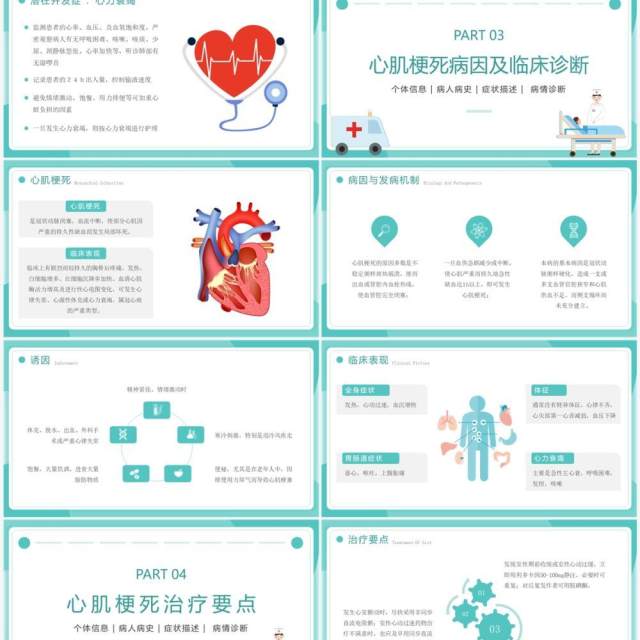 绿色扁平风医院急性心梗护理查房PPT模板