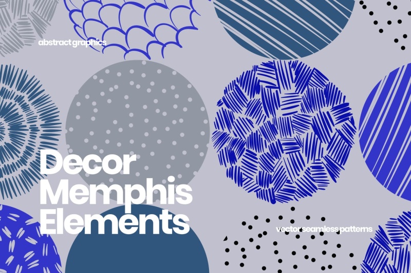 圆形装饰孟菲斯元素无缝图案AI矢量设计背景素材Round Decor Memphis Elements Seamless Patterns