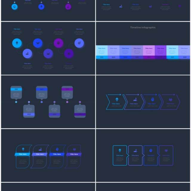 深色背景蓝色圆形循环关系时间轴PPT信息图表素材Infographic Blue