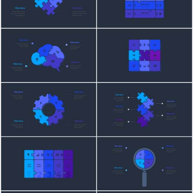 深色背景蓝色圆形循环关系时间轴PPT信息图表素材Infographic Blue