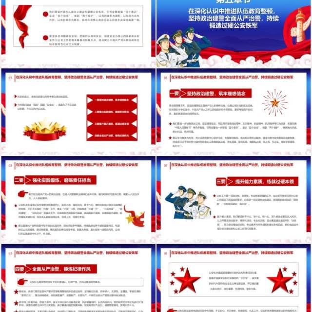 蓝色党政风着力锻造一支高素质过硬公安铁军公安政治轮训专题党课通用PPT模板 蓝色党政风着力锻造一支高素质过硬公安铁军公安政治轮训专题党课通用PPT模板