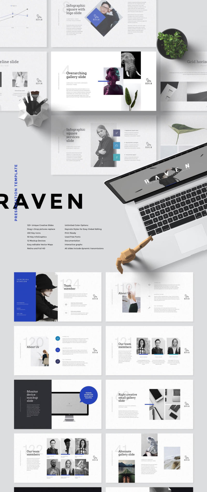 用于Keynote的125 +独特简约设计模板。，Raven Keynote Presentation