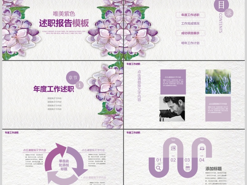 2018年紫色手绘花卉述职模板