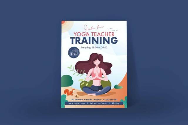 美丽女孩瑜伽训练海报EPS矢量插画设计模板Beautiful Girl Yoga Training Poster Illustrator