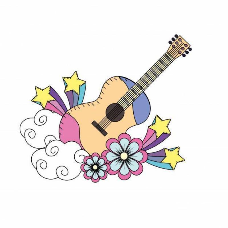Guitar instrument of music with flowers and stars