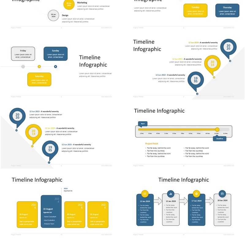 项目进度时间表信息图PPT模板Progess Timeline - Light Version (No Image)