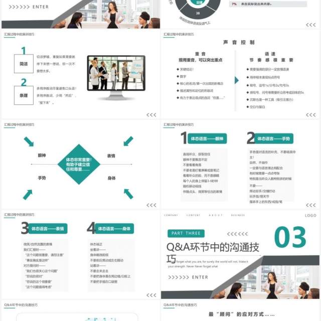 灰绿色商务风汇报工作技巧培训PPT模板