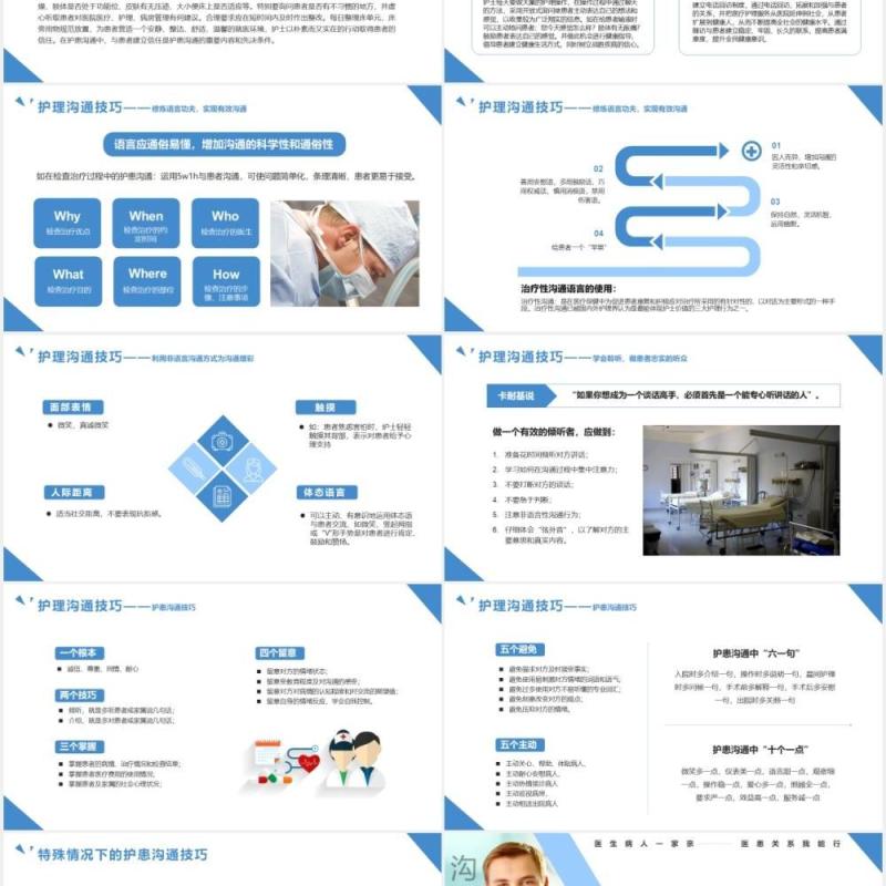 蓝色几何商务风护患沟通技巧培训PPT模版