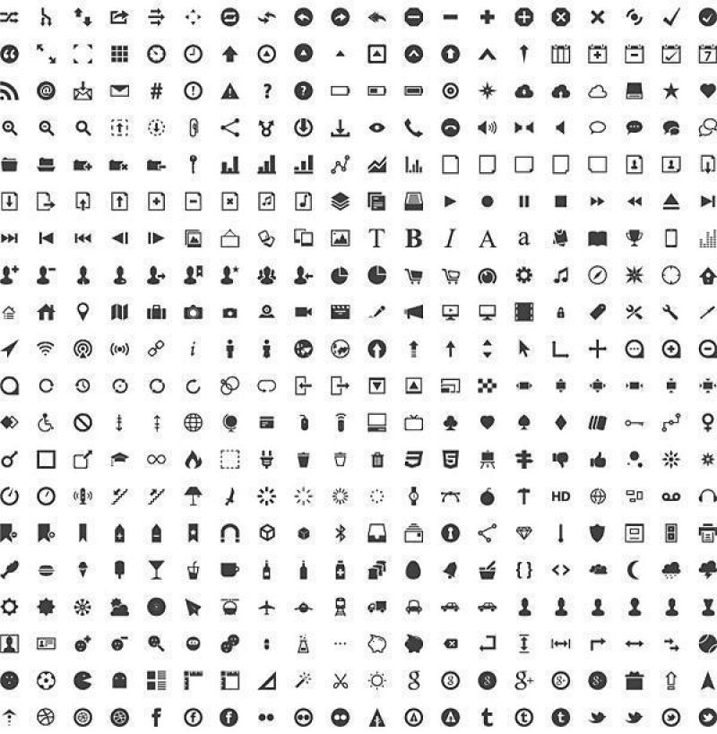 400个黑白常用PNG图标集合