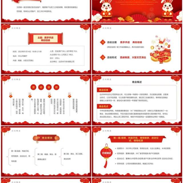 红色中国风兔年企业团拜会方案PPT模板