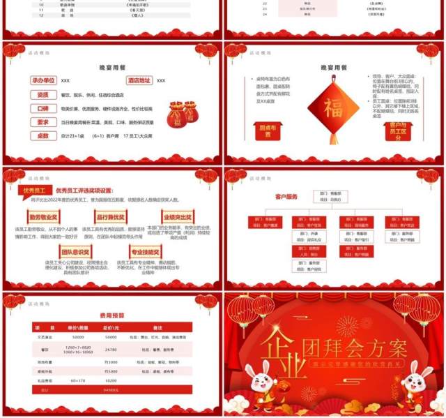 红色中国风兔年企业团拜会方案PPT模板