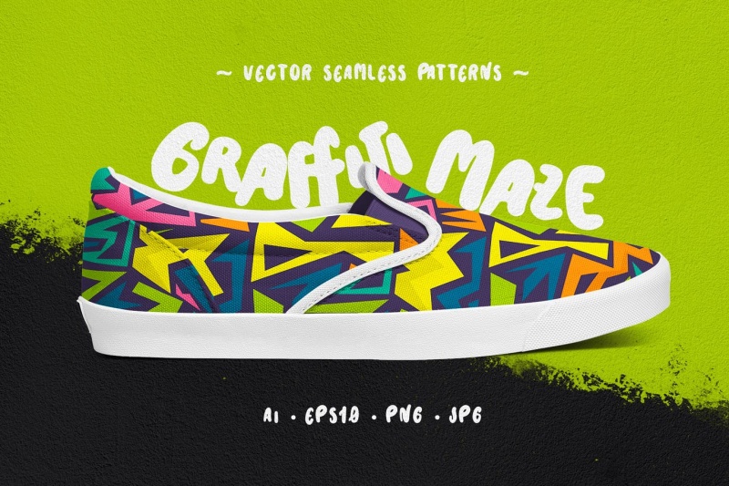 涂鸦迷宫无缝图案AI背景矢量素材Graffiti Maze Seamless Patterns