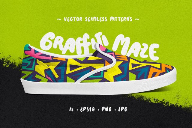 涂鸦迷宫无缝图案AI背景矢量素材Graffiti Maze Seamless Patterns