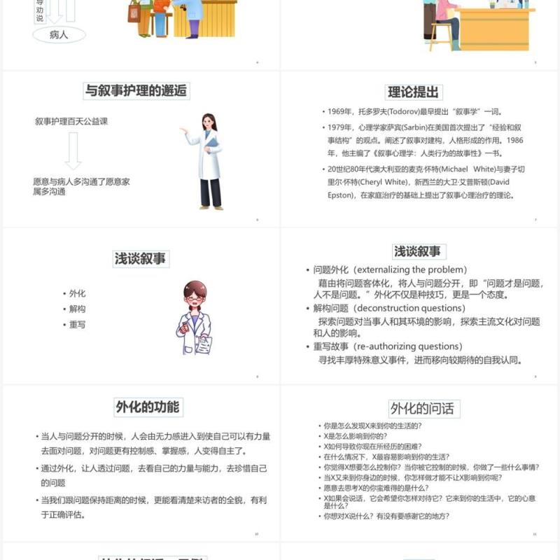 蓝色卡通风浅谈叙事护理PPT模板