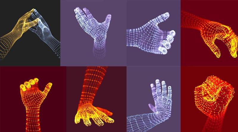 17款创意粒子科技未来点线手势人工智能手模型矢量素材EPS源文件