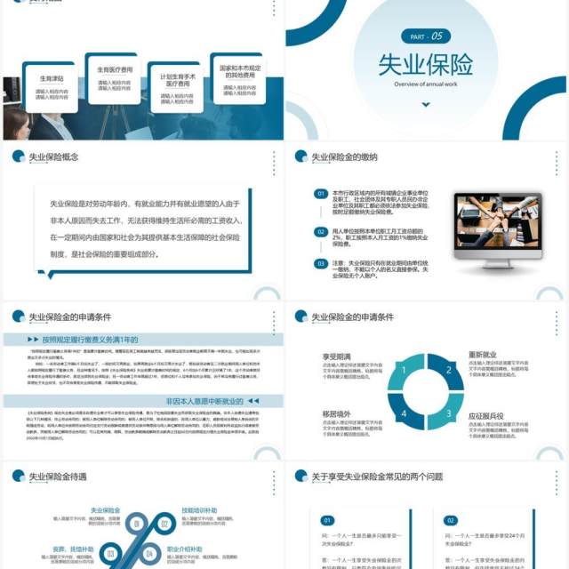 蓝色商务风企业五险一金培训PPT模板 蓝色商务风企业五险一金培训PPT模板