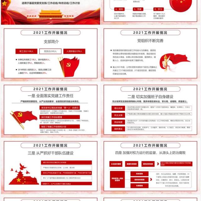 红色党政党建年终工作总结计划PPT模板 红色党政党建年终工作总结计划PPT模板