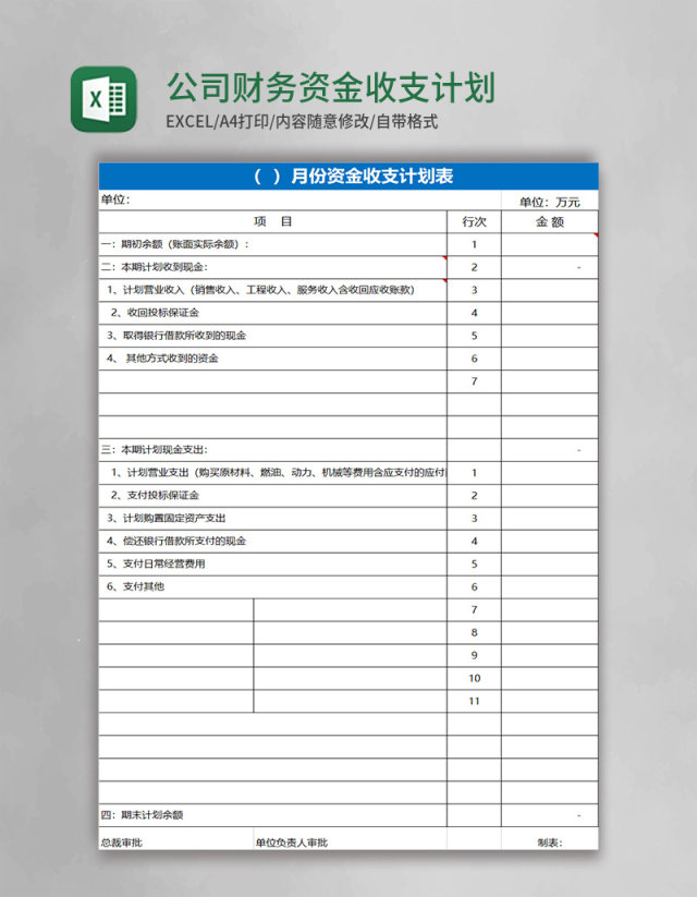 公司财务资金收支计划表