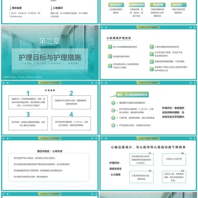 绿色渐变简约风急性心梗护理查房PPT模板