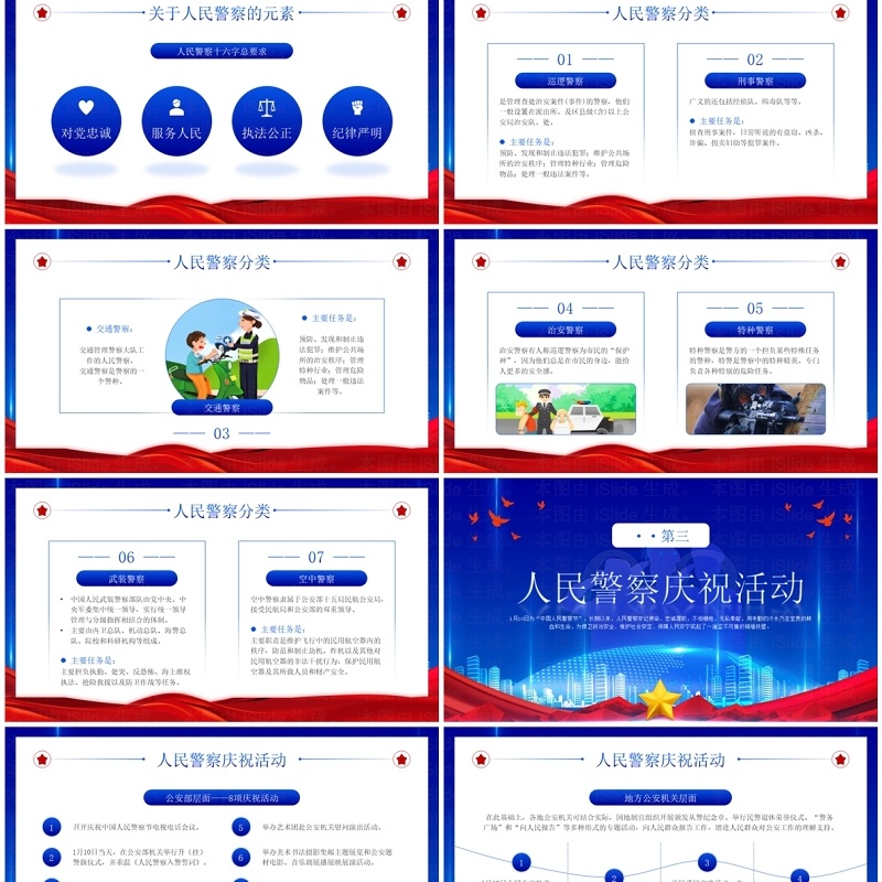 蓝色简约风中国人民警察节PPT模板