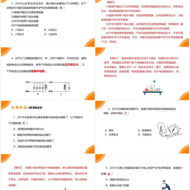 部编版九年级物理全册家庭电路中电流过大的原因课件PPT模板 部编版九年级物理全册家庭电路中电流过大的原因课件PPT模板