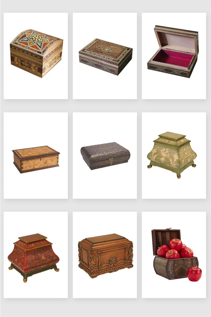 高清免抠古典复古木制收纳盒
