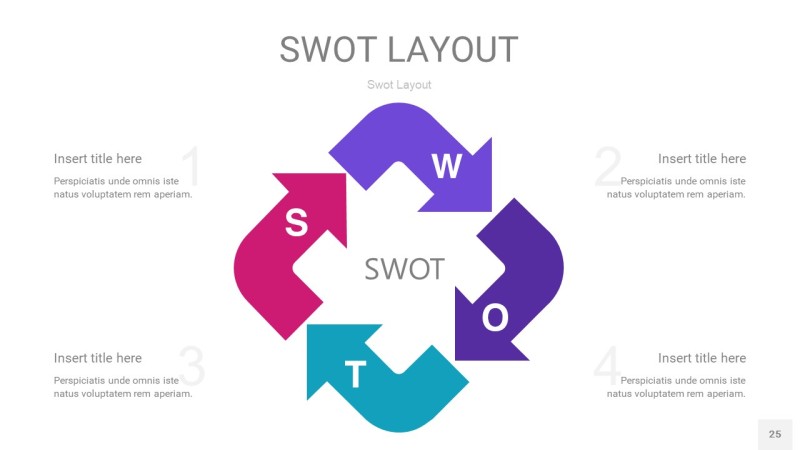 玫瑰紫SWOT图表PPT25