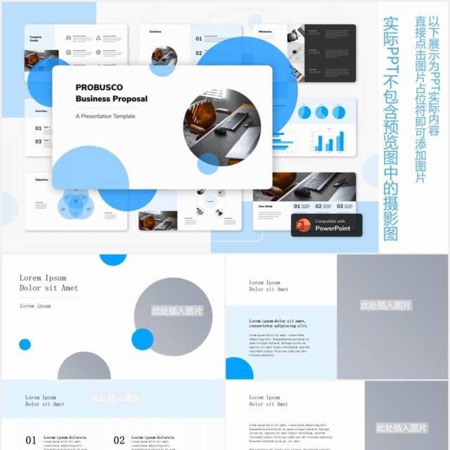 简约企业项目业务介绍宣传图片排版设计PPT模板PROBUSCO - Business PowerPoint Template