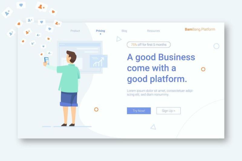 社交分享营销登录页UI界面AI插画设计模板instagram marketing landing page