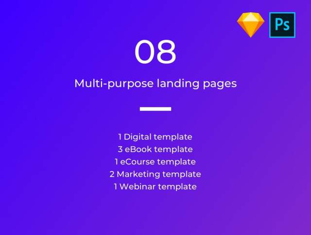 08用于Photoshop和Sketch的着陆页模板。，Zoush多用途页面