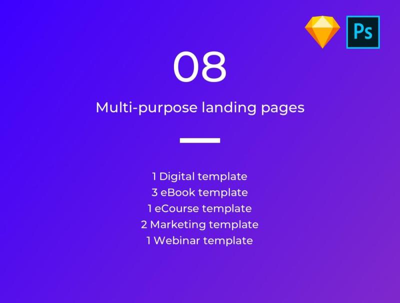 08用于Photoshop和Sketch的着陆页模板。，Zoush多用途页面